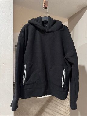 Twenty Black Men's Crewneck Hoodie with White Zip Pockets